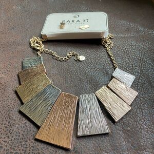 NWT tri colored bib style necklace pendants to make fan shape and earrings